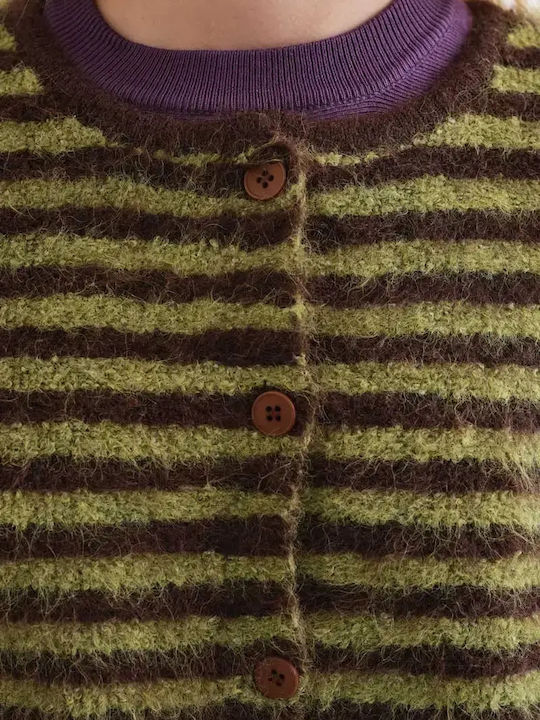 Long Women's Knitted Cardigan with Buttons Brown