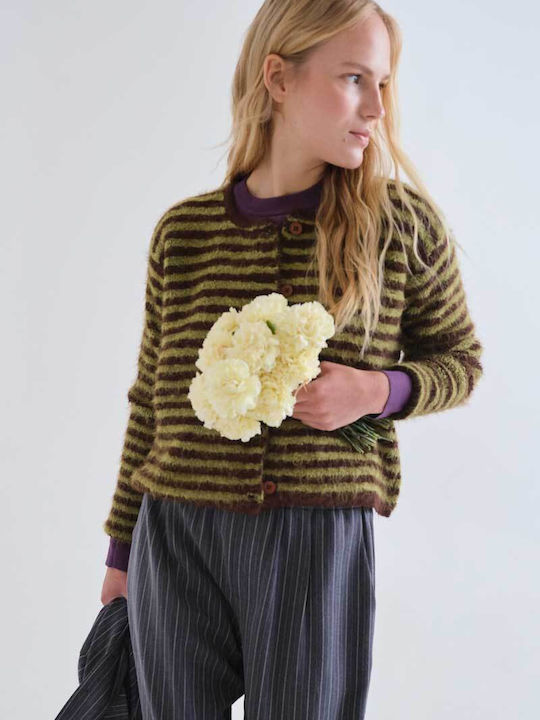 Long Women's Knitted Cardigan with Buttons Brown