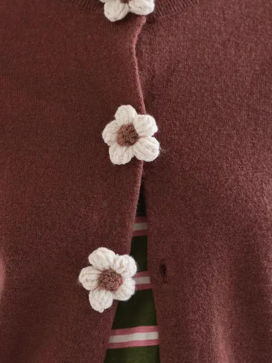 Long Women's Knitted Cardigan with Buttons Brown