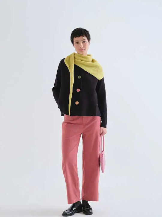 Long Women's Knitted Cardigan with Buttons Black