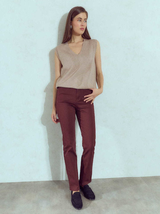 Celestino Women's Jeans Straight Leg Burgundy