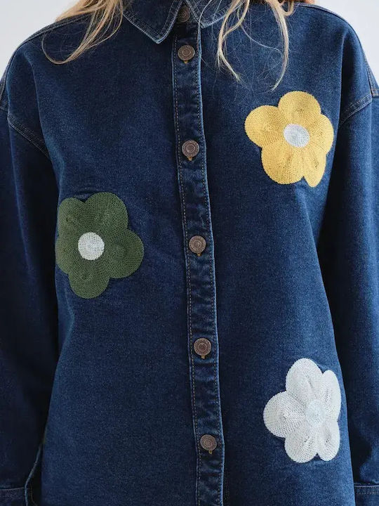 Long Sleeve Women's Denim Shirt Blue