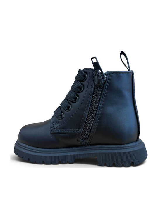 Leder Kinderstiefel mit Reissverschluss Schwarz