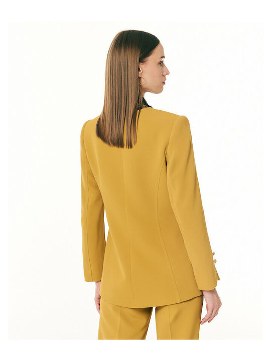 Forel Women's Crepe Waisted Blazer Mustard