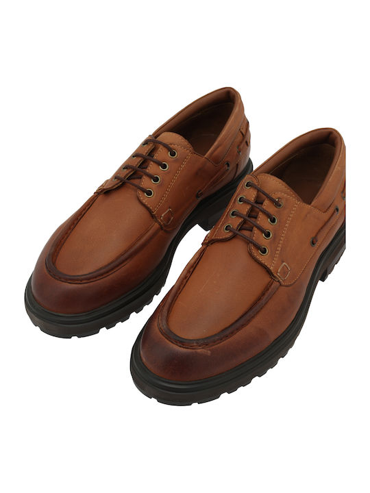 Leather Men's Boat Shoes in Tabac Brown Colour