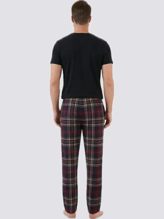 Vienetta Secret Summer Checked Men's Pyjamas Cotton Blue