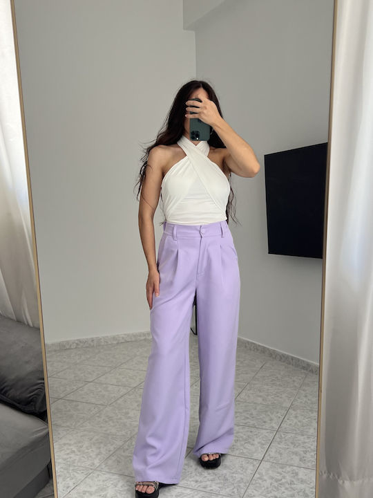 Damen Hochbund Pantaloona mit Gummiband in Breite Bein Stil Lila