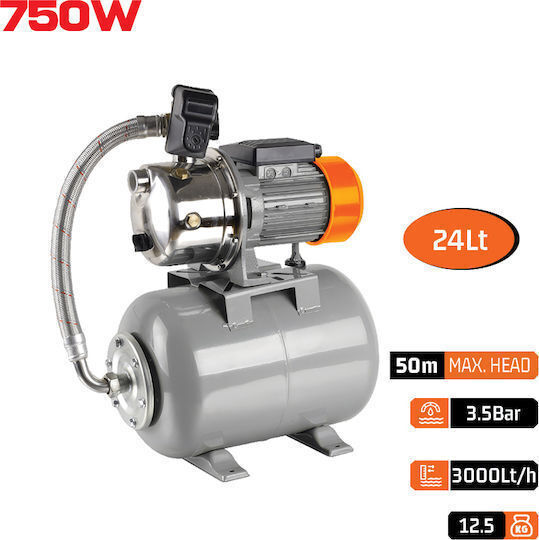Nakayama 087007 Grup De Presiune Monofazat Pentru Apă Cu Vas De 24 Litri 750W