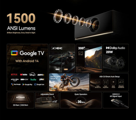Wanbo X7 Pro Max Beamer DLP Full HD mit Wi-Fi und Eingebauten Lautsprechern