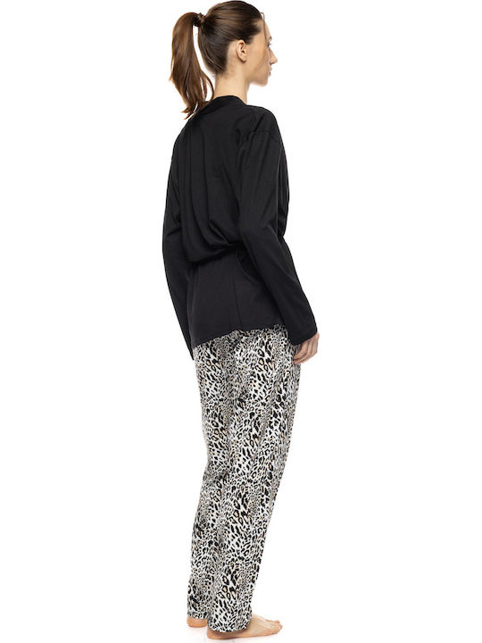 Pink Label Summer Women's Pyjama Trousers Ivory Leopard