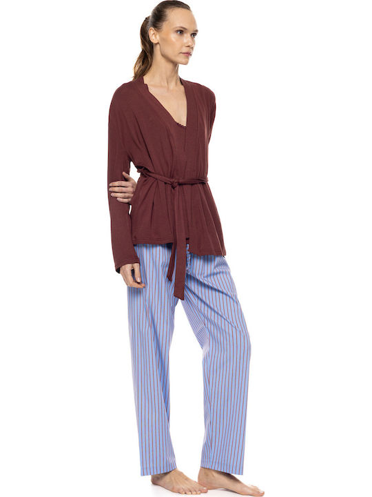 Pink Label Summer Women's Pyjamas Trousers Soft Blue/Bordeaux