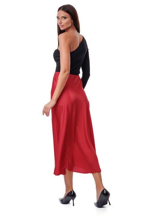 Satin Midi Skirt Red