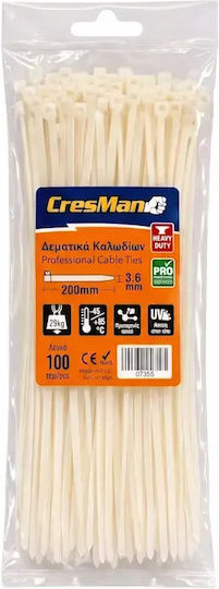 Cresman Пластмасови Кабелни Аксесоари 200mmx3.6mm в Бял Цвят 100 бр 07355