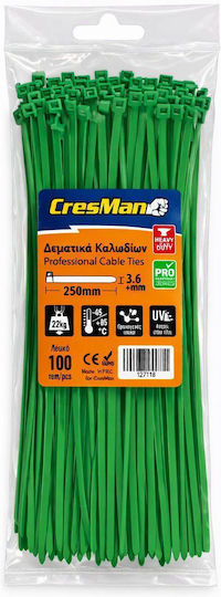 Cresman Пластмасови Кабелни Аксесоари 200mmx3.6mm в Зелен Цвят 100 бр 07867