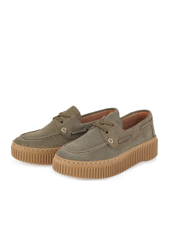 Wildleder Damen Mokassins in Khaki Farbe
