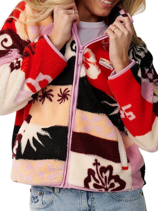 Fleece Damen Strickjacke mit Reissverschluss Mehrfarbig