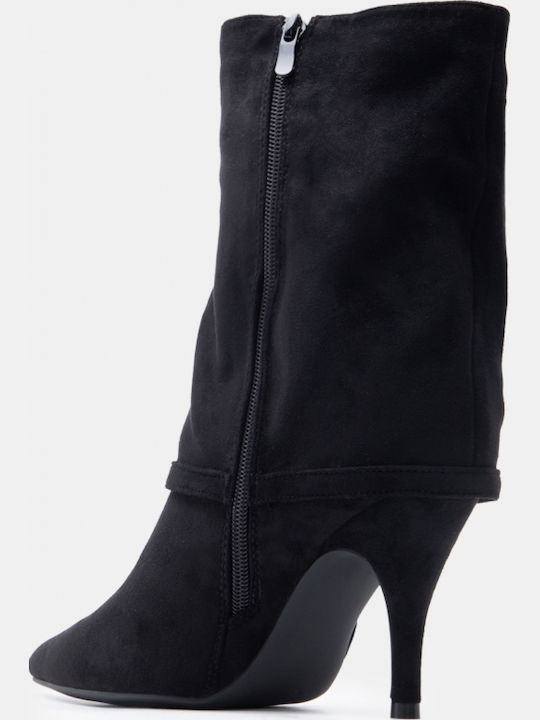 Suede Women's Ankle Boots with High Heel Black