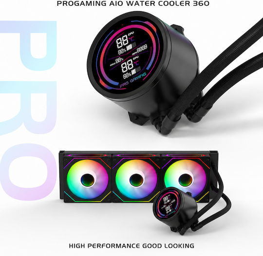 ProGaming IceView 360 Wasserkühlung AIO CPU mit 3 Lüfterabmessung 120mm und ARGB Beleuchtung