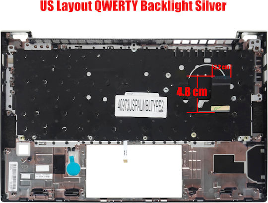 Tastatură Laptop Keyboard Palmrest Hp Elitebook 830 G7 830 G8 1r9k2pc 158t8aa M08699-001 M08700-001 M08701-001 6070b1712601 US Retroiluminat Argintiu Κωδ.40973uspalmbltype2