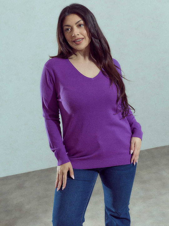 Celestino Damen Pullover V-Ausschnitt Lila