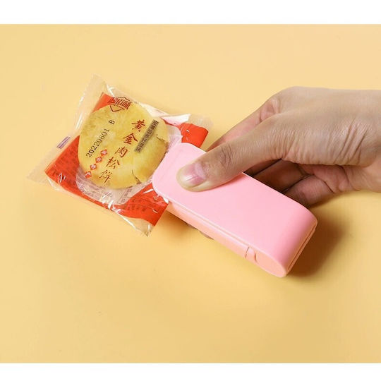 Mini Battery-powered Bag Sealer Flippy Heat Sealing Magnetic Back Portable 9.7x3 Cm Pink