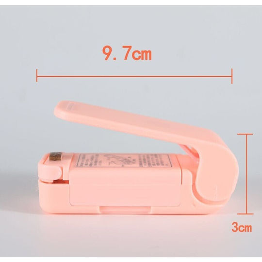 Mini Battery-powered Bag Sealer Flippy Heat Sealing Magnetic Back Portable 9.7x3 Cm Pink
