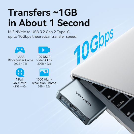 Vention Ma Portable Plug & Play Cable-free Nvme Enclosure + 3500mah Pb Tz-kpxh0