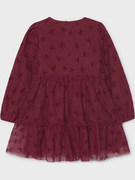 Girls Dress Long Sleeve Tulle Set with Accessories Burgundy