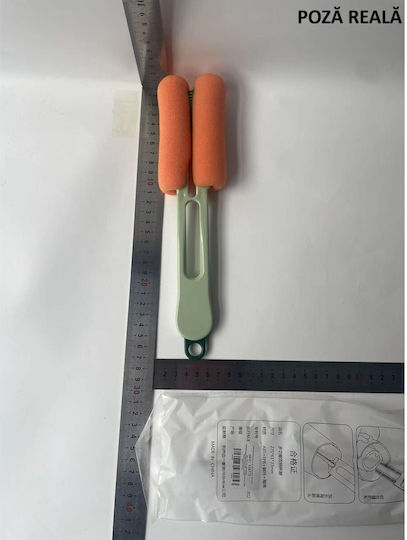 Perie de Curățare pentru Sticle și Căni Flippy cu Mâner Lung și Accesorii din Burete pentru Curățarea Paielor și Capacele Ușor de Agățat 27.5x11.4x6cm Verde