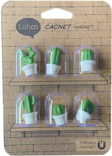 Set 6 Refrigerator Magnets Flippy Cactus In Pot Design Made Abs Magnet Green White