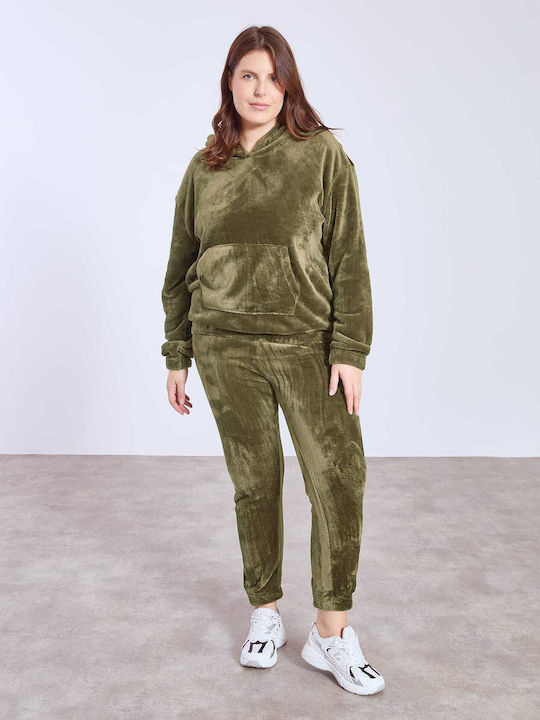 Celestino Damen Jogginghosen Fleece Loose Fit Khaki