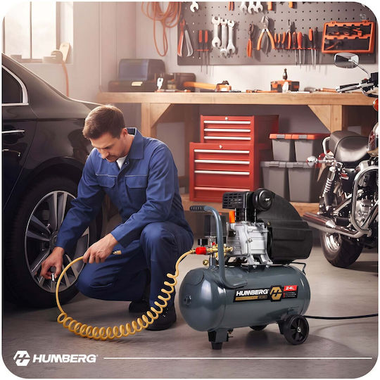 Humberg Κομπρεσέρ Αέρος 85dB με Ισχύ 2hp και Αεροφυλάκιο 24lt