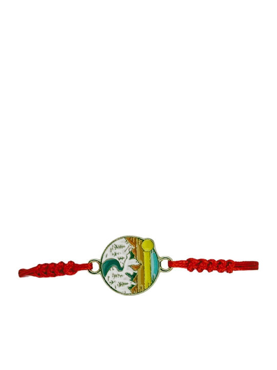 Bratara Martisor Pentru Femei Copii Jolie Design Peisaj Montan Natura Set 12 Piese Pandantiv Rotund Emailat Snur Reglabil Rosu