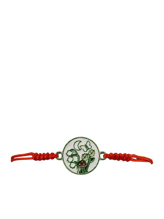 Bratara Martisor Pentru Femei Copii Jolie Gradina Magica Model Crinul Vaii Fluture Set 12 Piese Pandantiv Emailat Snur Reglabil Rosu Alb