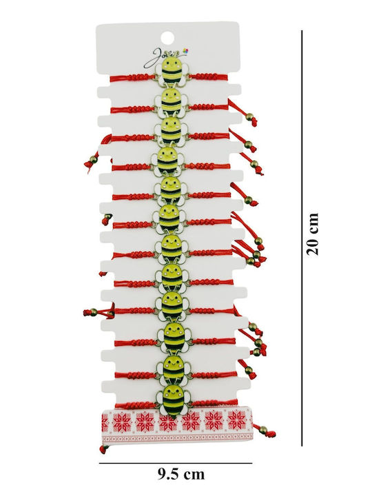 Martisor Bracelet Women Children Jolie Cheerful Little Bee Design Set 12 Pieces Enameled Pendant Adjustable Cord Red Yellow Martisor Bracelet Women Children Jolie Cheerful Little Bee Design Set 12 Pieces Enameled Pendant Adjustable Cord Red Yellow