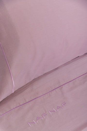 Naf Naf Unique Bed Sheets Set King Size with Rubber Hugger 270x280cm Lilac 4 Pieces