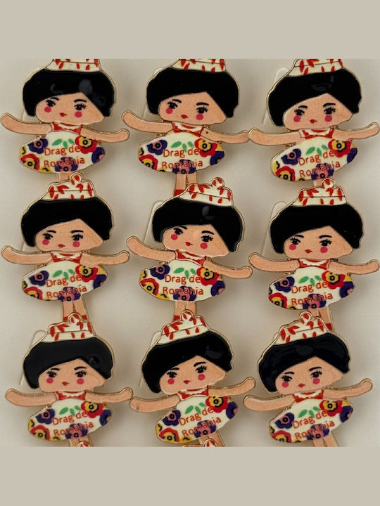 Set 12 Martisor Brooches Children Jolie Girl Crown Design "love From Romania" Message Multicolor