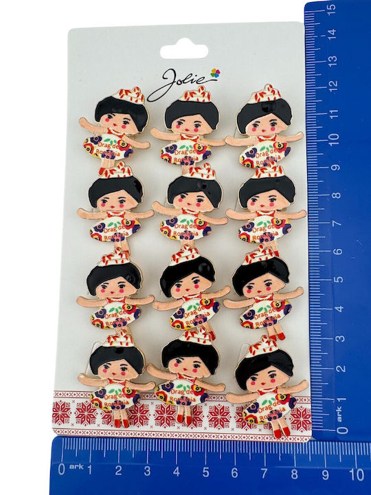 Set 12 Pinuri Mărțișor Copii Jolie Fată Design Coroană Mesaj „love From Romania” Multicolore