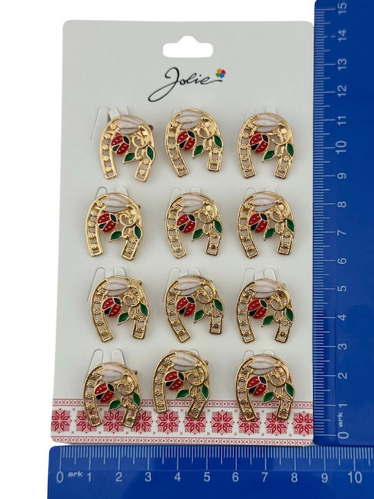 Set 12 Spring Martisor Brooches Jolie Horseshoe Model Ladybug Snowdrop