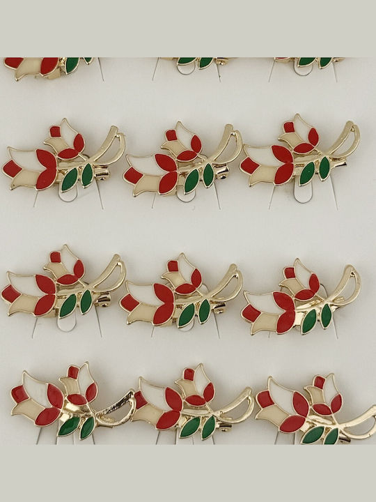 Set 12 Pinuri Martisor Lalele De Primăvară Motif Tradițional Pinuri Metalice Jolie Finisaj Lacuit 2.5 X 1.5 Cm Fiecare Roșii