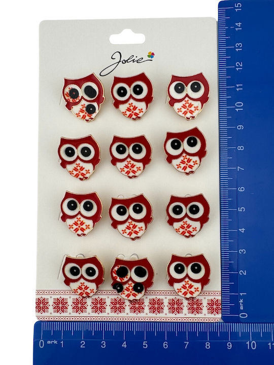 Set 12 Pinuri Martisor Copii Jolie Bufniță Design Roșii Albe