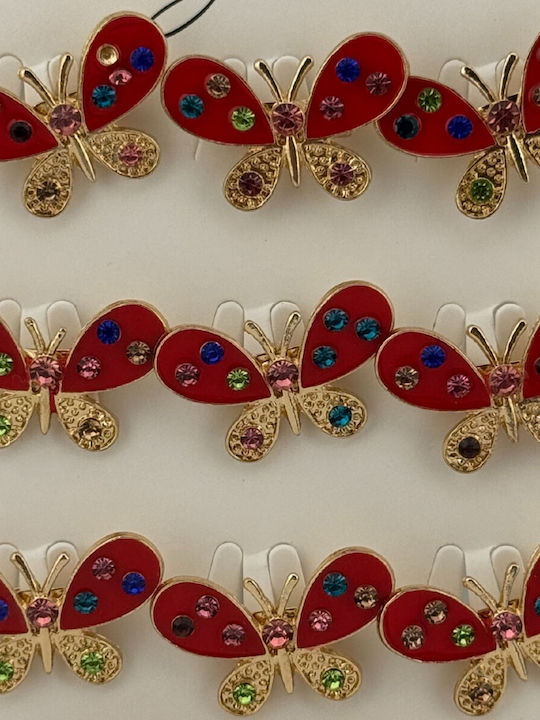 Set 12 Pinuri Martisor De Primăvară Jolie Model Fluture Pietre Roșu-Auriu