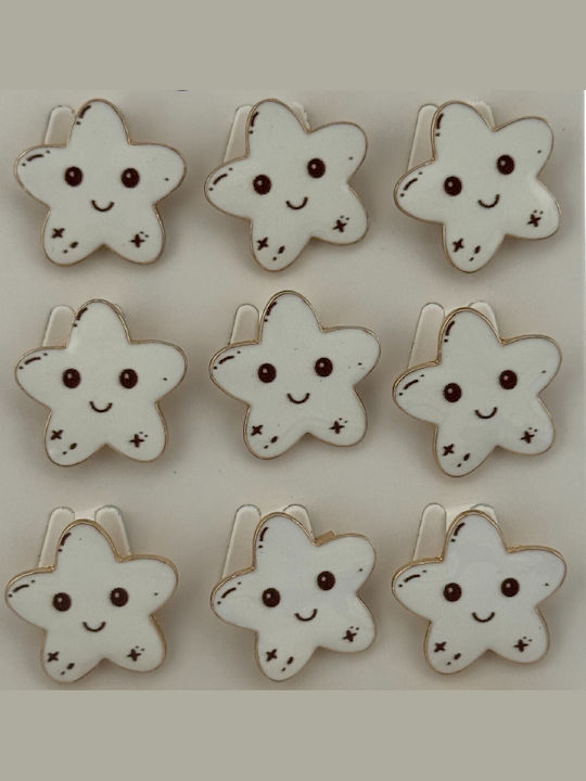 Set 12 Pinuri Mărțișor Copii Jolie Stea Zâmbitoare Design Alb