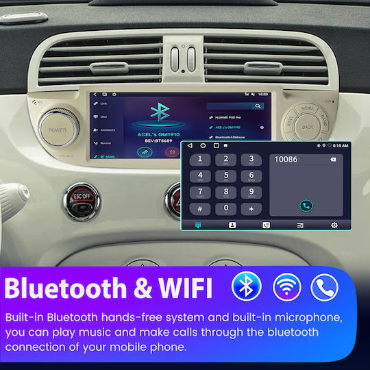 Junsun 6 86" Android 15 Multimedia 2GB/64GB Fiat 500 2007-2015 CarPlay Wireless Android Auto GPS DSP Alb