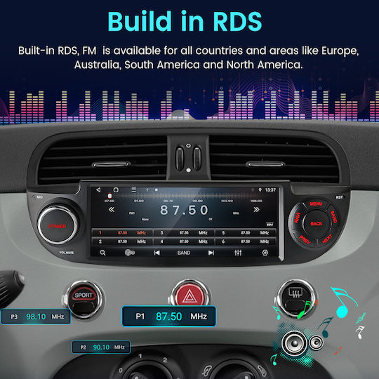 Junsun 6 86" Android 15 Multimedia 2gb/64gb Fiat 500 2007-2015 Ασύρματο Carplay Android Auto Gps Dsp Μαύρος