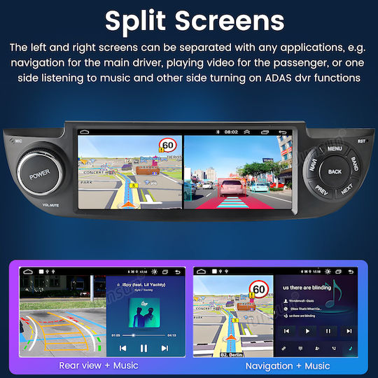 Junsun 6 86" Android 15 Multimedia 2gb/64gb Fiat 500 2007-2015 Ασύρματο Carplay Android Auto Gps Dsp Μαύρος