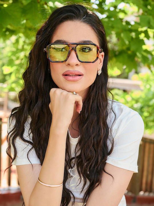 Leegio Damenteil Sonnenbrille mit Schwarzem Schildkrötenrahmen und Blauen Gläsern