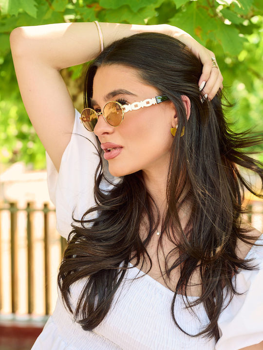 Leegio Damenteiliche Sonnenbrille mit Goldmetallischem Rahmen und Orangefarbenen Gläsern Leegio Damenteiliche Sonnenbrille mit Goldmetallischem Rahmen und Orangefarbenen Gläsern