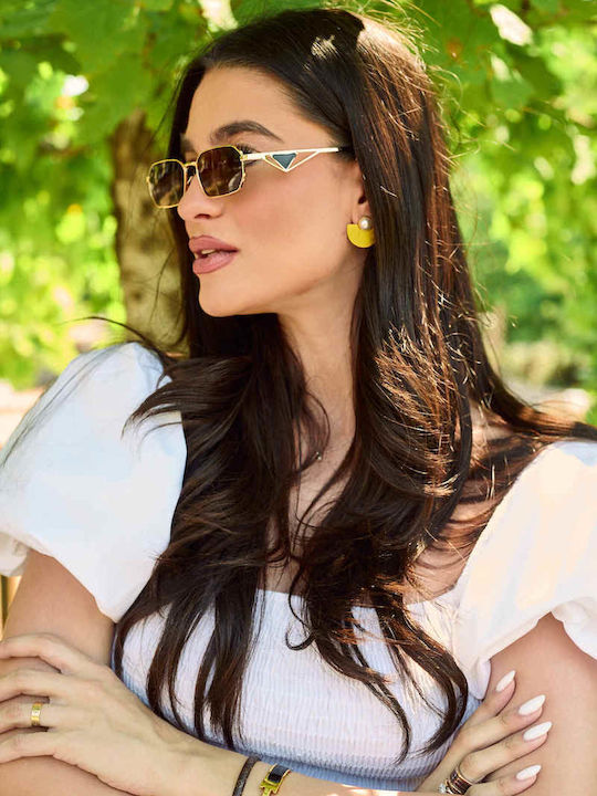 Leegio Women's Sunglasses with Gold Metallic Frame and Pink Lens