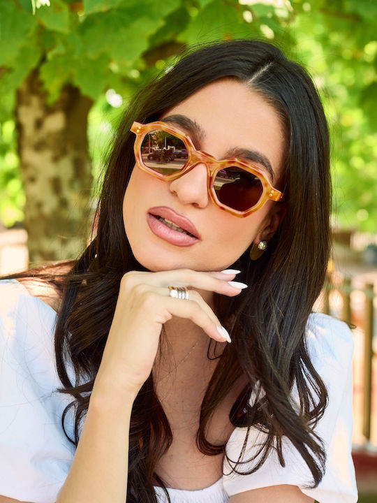 Leegio Ochelari De Soare Pentru Femei Cu Culoare Full Face Portocalie Și Culoare Maro